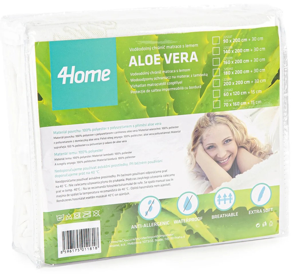 Protecție saltea 4Home Aloe Vera impermeabilă cu bordură, 70 x 160 cm