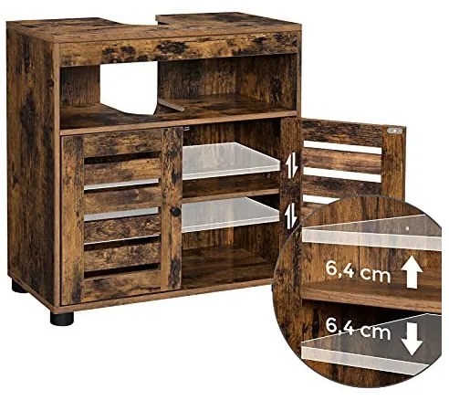 Dulap de depozitare pentru chiuveta, Vasagle, 2 usi, Maro Rustic, 60 x 30 x 63 cm