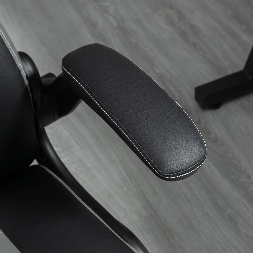 Vinsetto Scaun de gaming ergonomic cu bază rotundă din metal pivotantă 360° înălțime reglabilă pernă pentru gât brațe rabatabile PVC gri negru | Aosom Romania