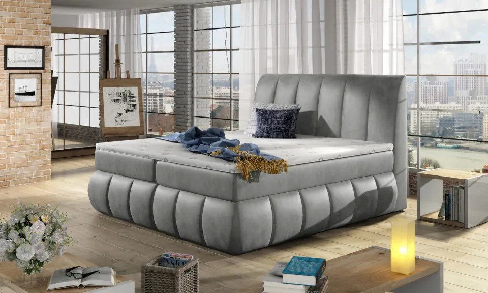 Pat boxspring, tapitat, 180X200 cm, Vincenzo 183, Eltap (Culoare: Galben auriu)