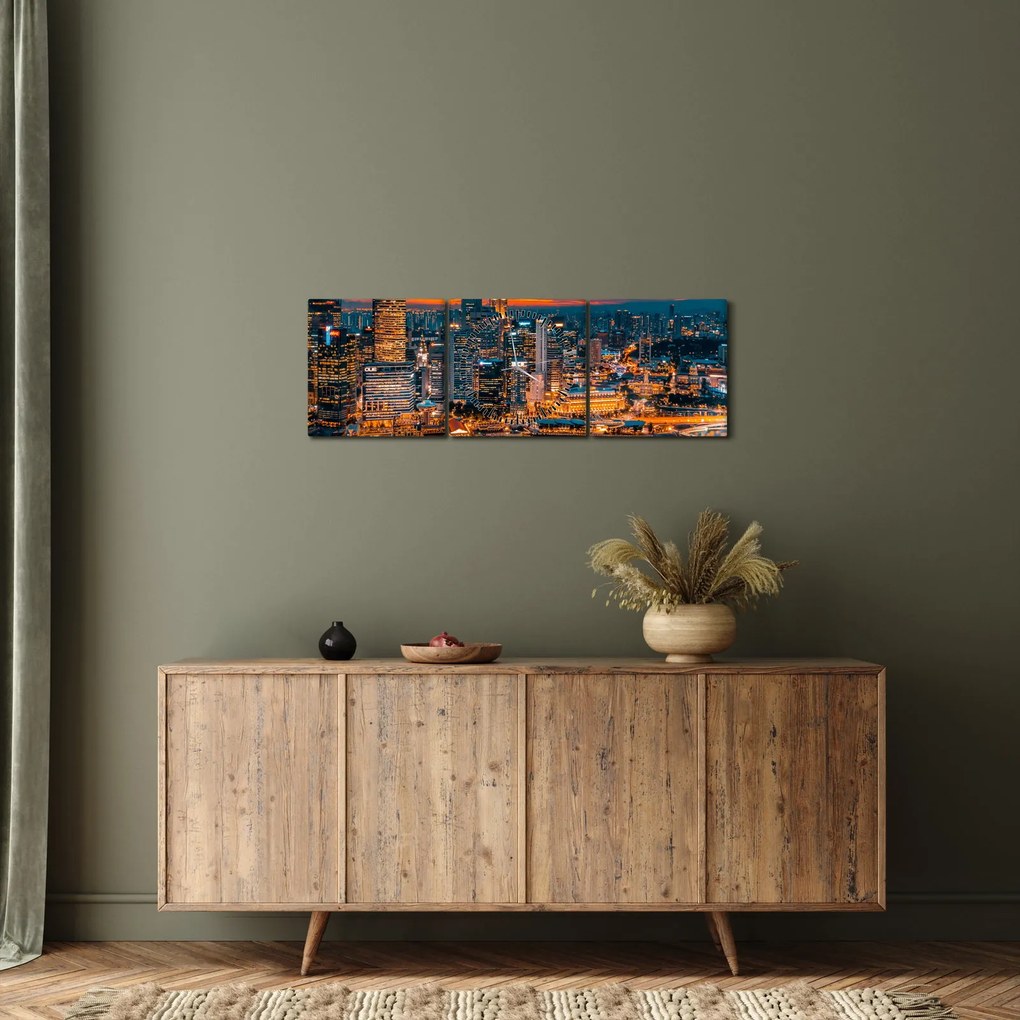 Tablou cu orașul nocturn (cu ceas) (90x30 cm)