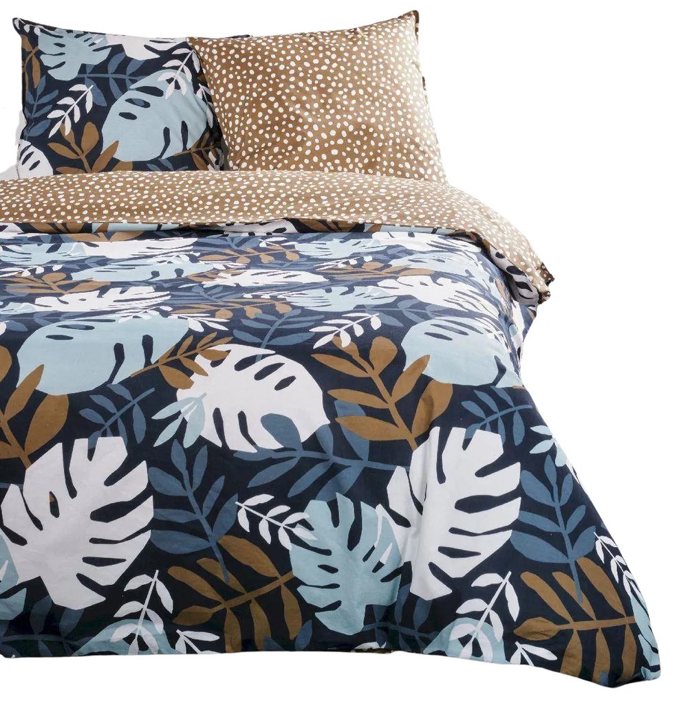 Set lenjerie de pat din bumbac Tropical Vibe, reversibila, 220 x 240 cm