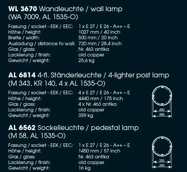 Stalp cu 4 brate iluminat exterior din fier forjat, inaltime 444cm, AL 6814