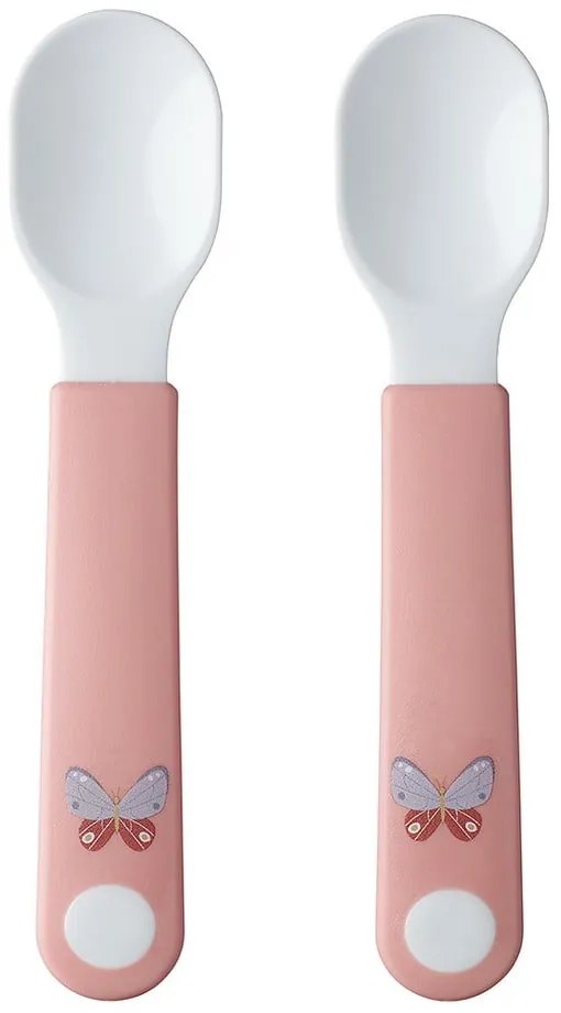 Linguri pentru copii albe/roz-deschis din plastic 2 buc. Flowers &amp; butterflies – Mepal