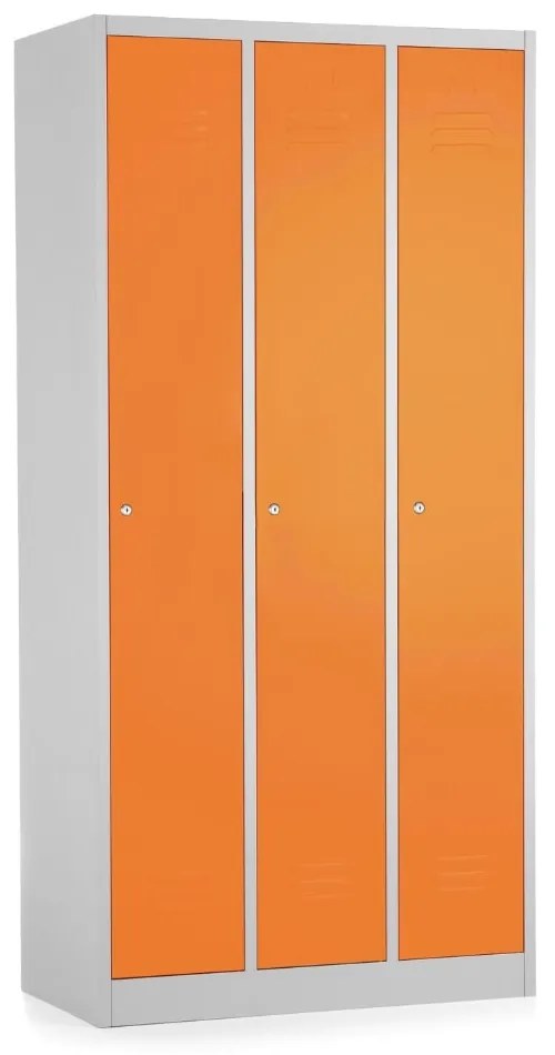 Dulap metalic - 3 compartimente, 90 x 50 x 180 cm, incuietoare cu cilindru, portocaliu - ral 2004