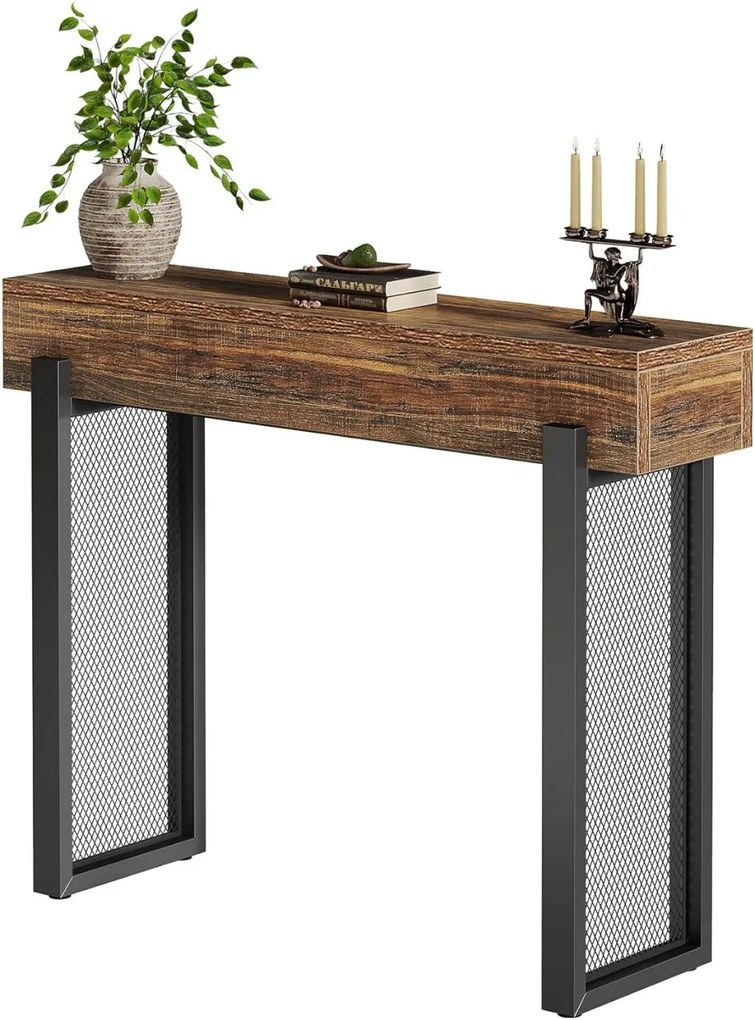 MACI33 - Masa Consola, 105 cm, masuta hol, cu spatiu de depozitare, living, dormitor - Negru - Maro
