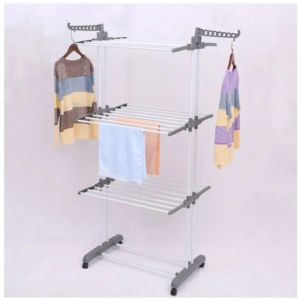 Suport vertical, pliabil, pentru uscat rufe, SU02, alb-gri, 3 niveluri, 6 brațe pliabile,, eCarla