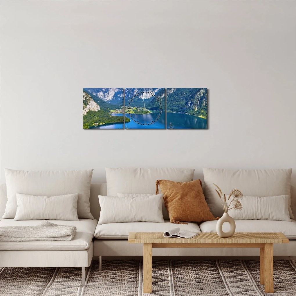 Tablou - Lacul Hallstatt, Hallstatt, Austria (cu ceas) (90x30 cm)
