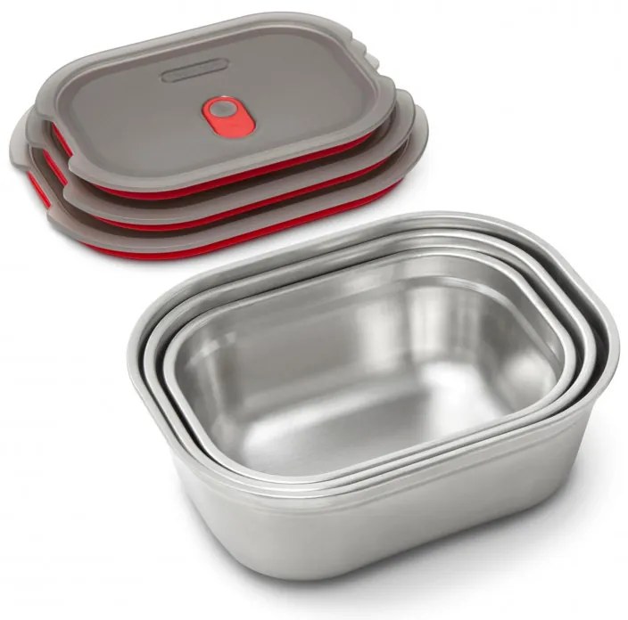 Set 3 cutii alimentare Black+Blum Meal Prep FBSS-BX-PACK1, 0.6/0.9/1.2 l, Dreptunghiular, Rezistent la cuptor, Fara BPA, oțel inoxidabil, gri
