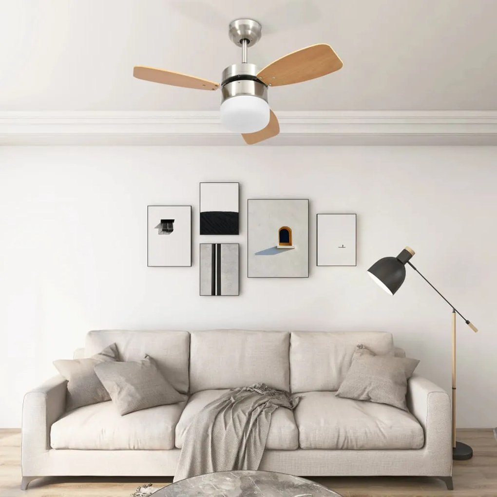 Ventilator tavan cu iluminare telecomanda, maro deschis, 76 cm