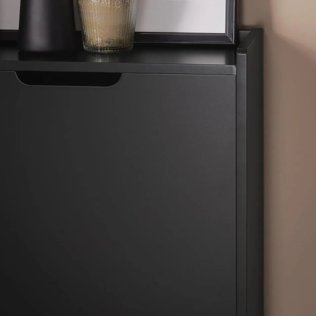 PANN1 - Pantofar 50 cm foarte ingust, 2 compartimente, pantofare, depozitare pantofi, mobilier hol - Negru