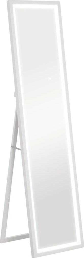 HOMCOM Oglindă Iluminată cu Lumini LED Reglabile și Buton Tactil, din Sticlă și MDF, 40x5x160 cm, Alb | Aosom Romania