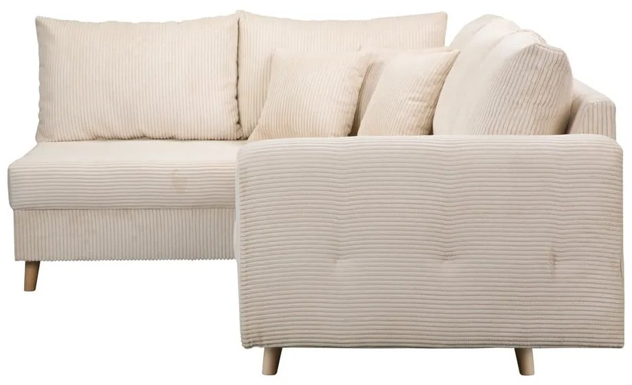 Colțar crem cu tapițerie din catifea reiată (cu colț pe partea stângă ) Ariella – Ropez