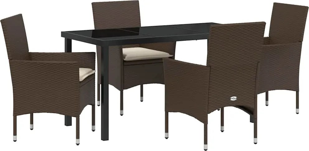vidaXL Set de masă pentru grădină cu pernă 5 pcs Maro poliratan
