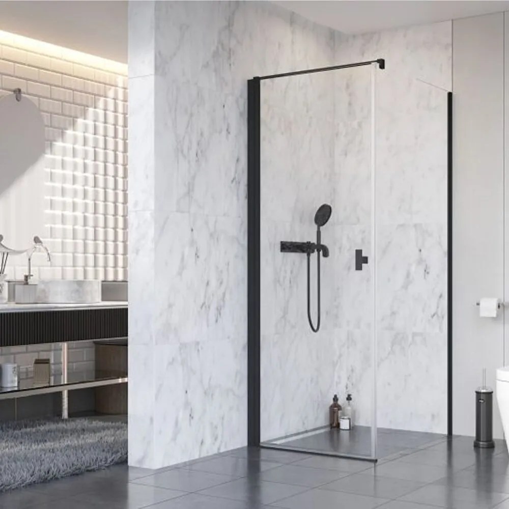 Usa de nisa batanta Radaway Nes KDJ I 90 cm sticla 6 mm negru-transparent deschidere stanga