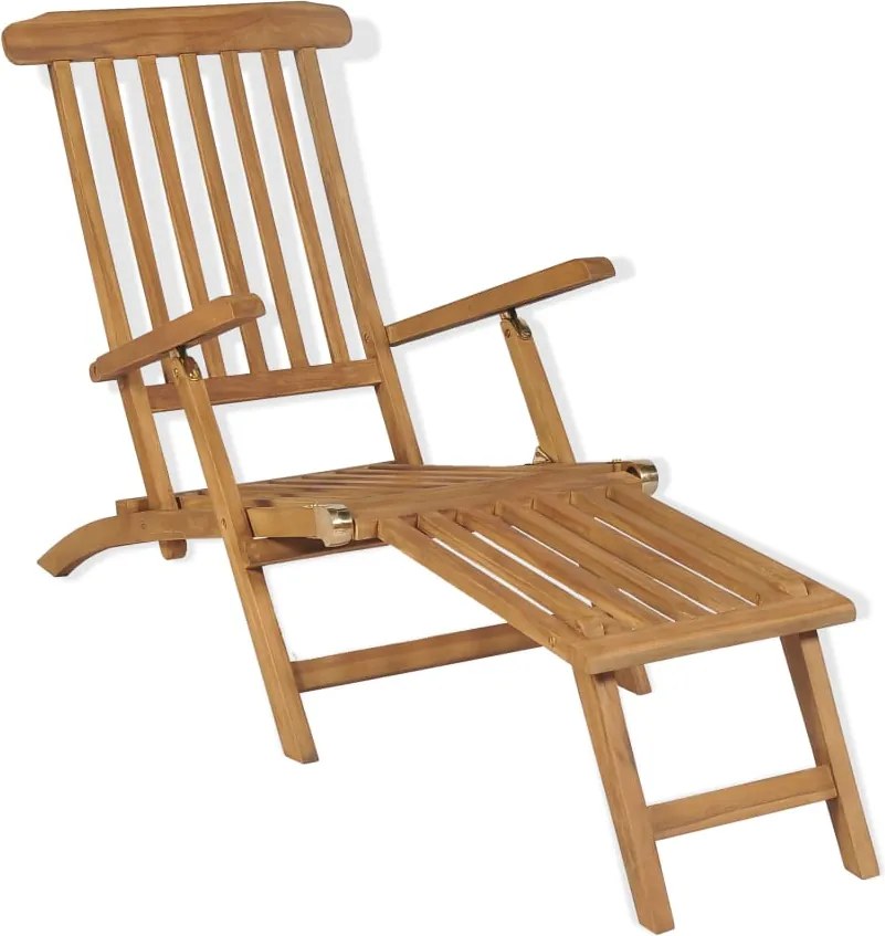 vidaXL Șezlong cu suport picioare, lemn masiv de tec