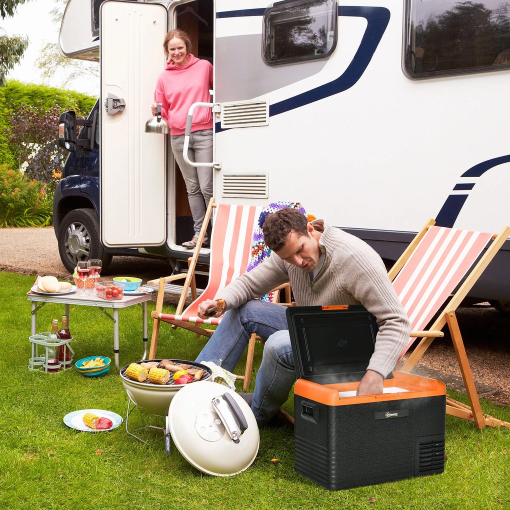 Outsunny Răcitor electric portabil 40L, frigider congelator cu mânere, 58,7L x 36,5l x 43,8Î cm portocaliu și negru | Aosom Romania