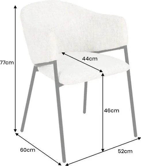 Set de 2 scaune aspect retro, Metal Negru, Chenille Gri, NOBLESSE A-47577 VC