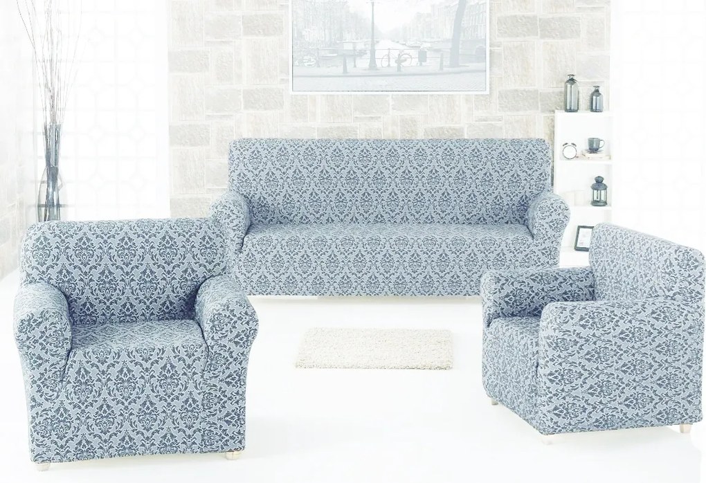 Set huse elastice pentru canapea 3 Locuri si 2 fotolii, fara volanas, model Jacquard Gri