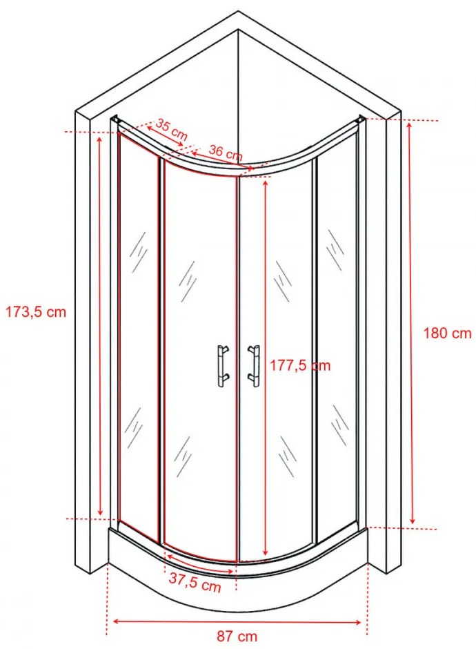Cabină de duș Spirit Matrix curbată de calitate, 90x90x194 cm, cu cădiță de duș acrilică ranforsată