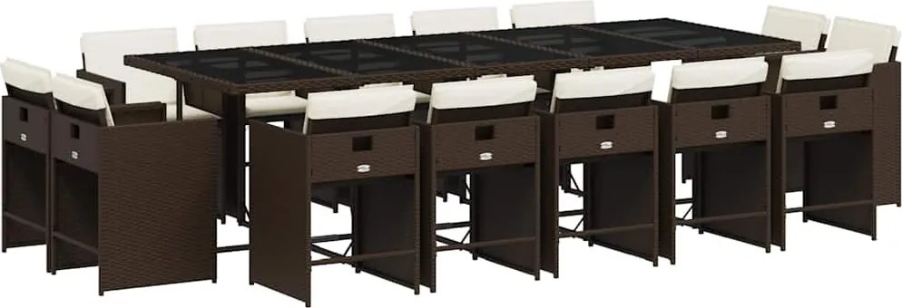 vidaXL Set mobilier de grădină cu perne, 15 piese, maro, poliratan