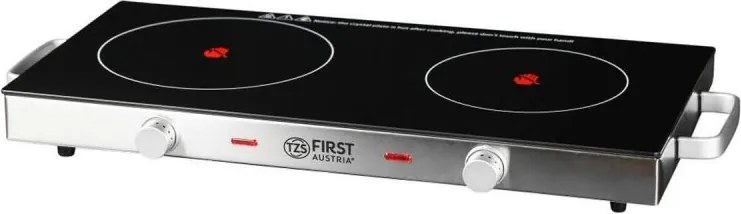 Resigilat: Plită dubla cu infrarosu FIRST FA-5096-7, 2800W, Pana la 300°C, Termostat, Sticla ceramica, Negru/Inox