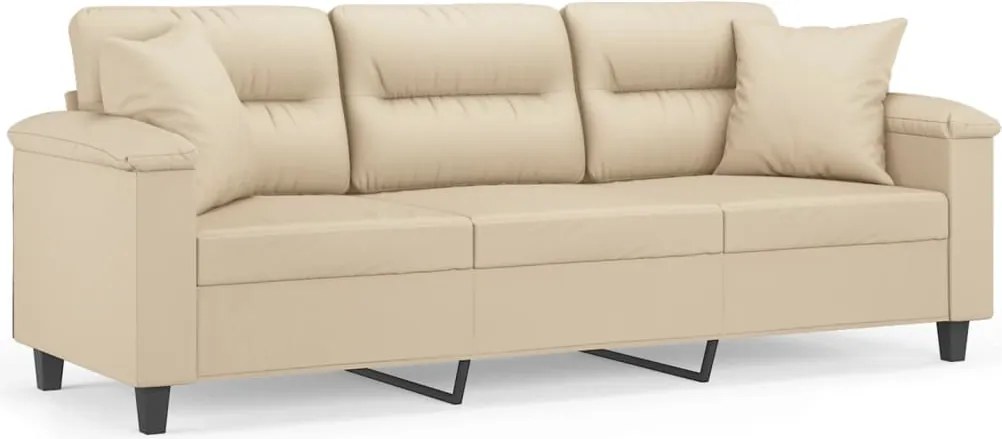 vidaXL Canapea cu 3 locuri și perne, crem, 180 cm, microfibră