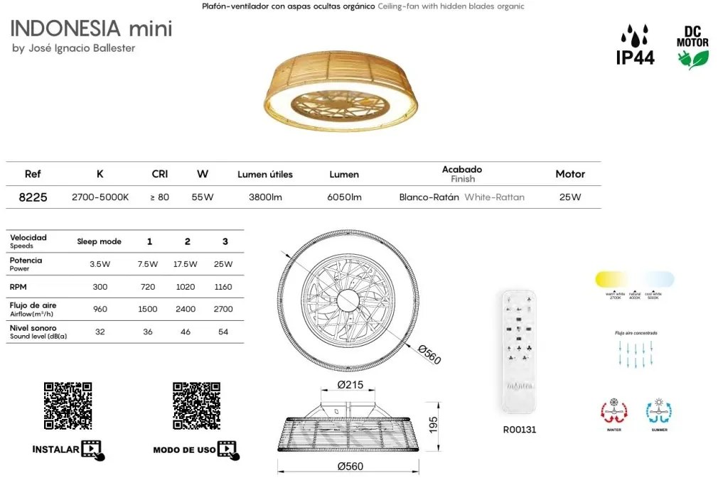 Lustra LED cu Ventilator si telecomanda, IP44, INDONESIA Mini MA-8225