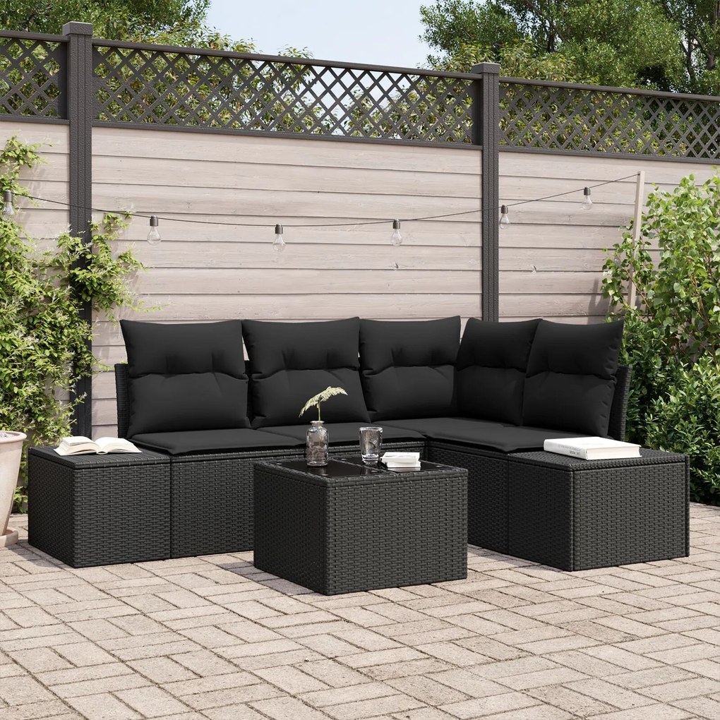 vidaXL Set de canapele pentru grădină 5 pcs Negru Rattan poli