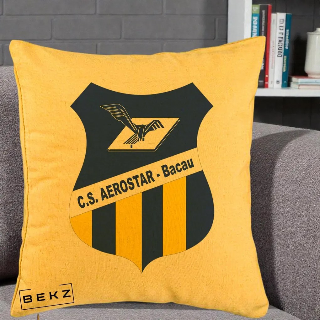 Perna Personalizata CS Aerostar Bacau Fotbal, 40x40 cm, Galben, Husa Detasabila, Perna Inclusa, BEKZ®