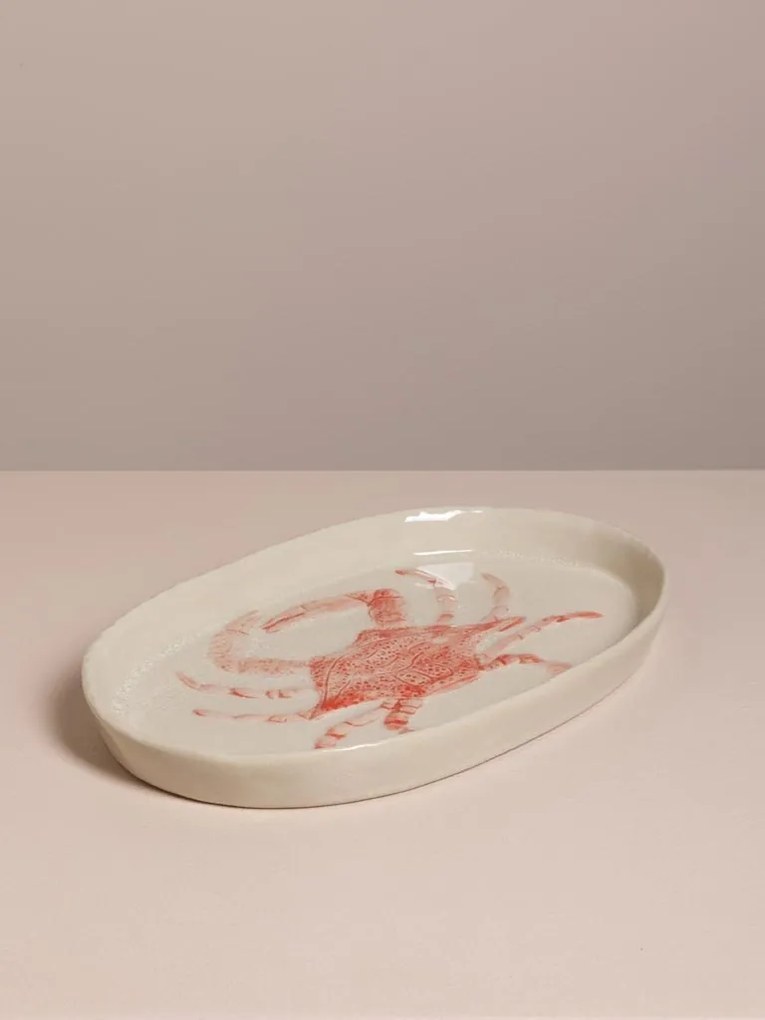 Platou oval din ceramică cu crab roșu, 29×18 cm