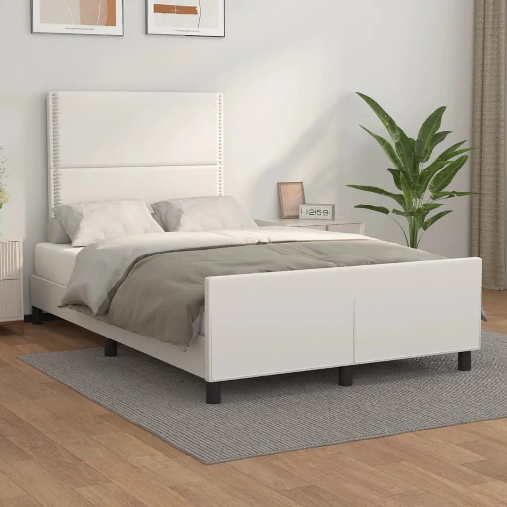 3125501 vidaXL Cadru de pat cu tăblie, alb, 120x200 cm, piele ecologică