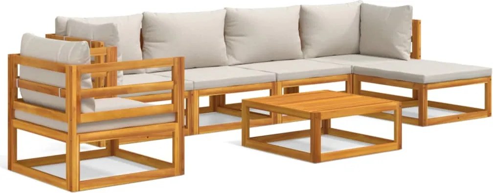 vidaXL Set mobilier grădină, perne gri deschis, 7 piese, lemn masiv