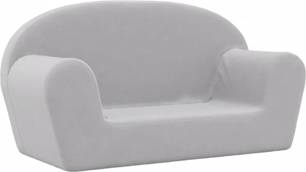 vidaXL Canapea pentru copii cu 2 locuri, gri deschis, pluș moale