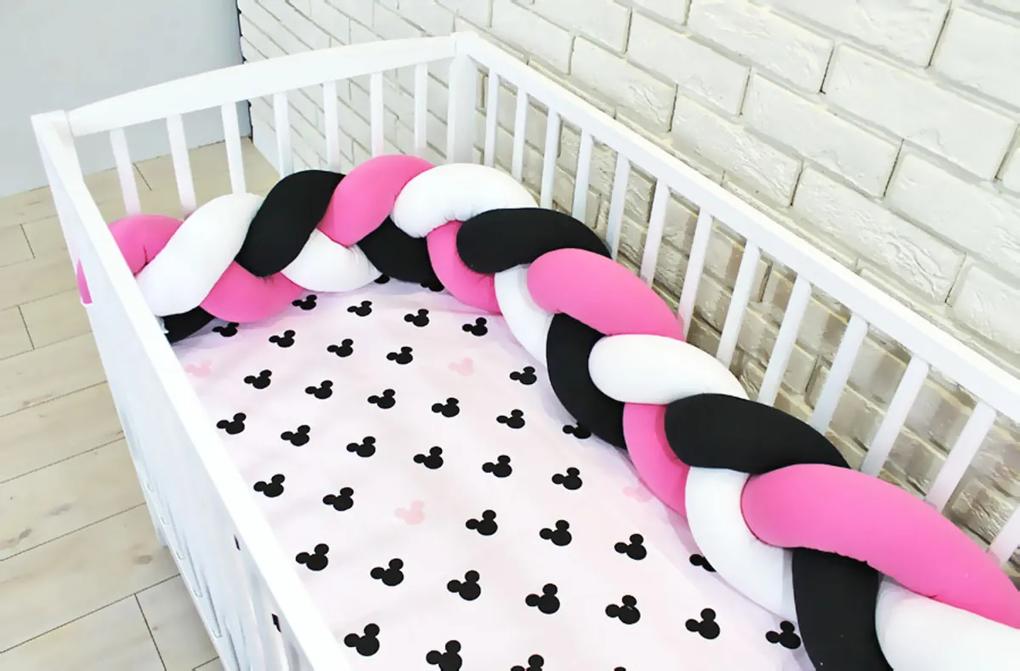 Baby Nellys Mantinel tricotat tresă cu lenjerie de pat Mickey - negru, alb, roz, B19 120x90