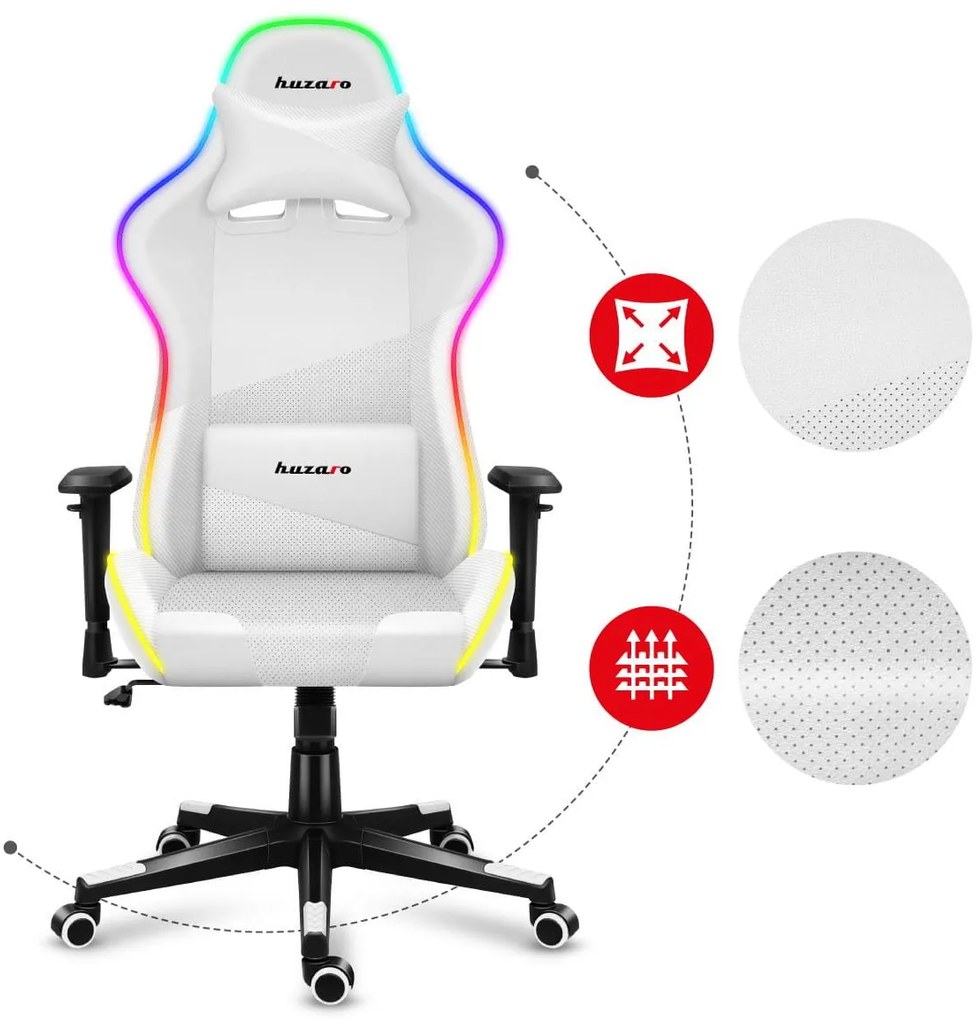 Fotoliu gaming Fusion 6.2 (alb + multicolor) (cu iluminat LED). 1087488