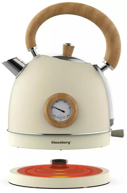 Ceanic cu termometru Klausberg KB 7906, 2200W, 1.8 l, Indicator nivel apa, Protectie supraincalzire, Crem