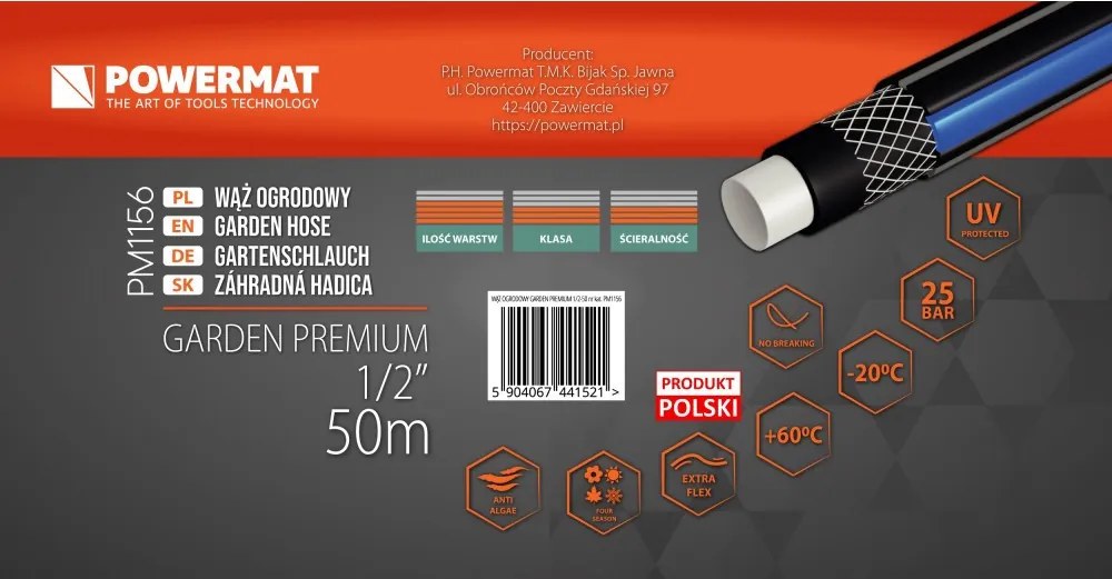 Furtun de grădină GARDEN PREMIUM 1/2" 50m