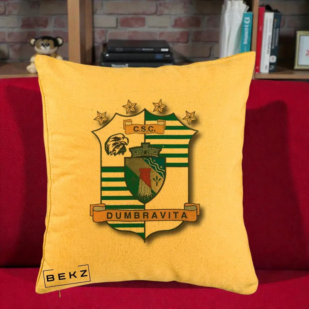 Perna Personalizata CSC Dumbravita Fotbal, 40x40 cm, Galben, Husa Detasabila, Perna Inclusa, BEKZ®