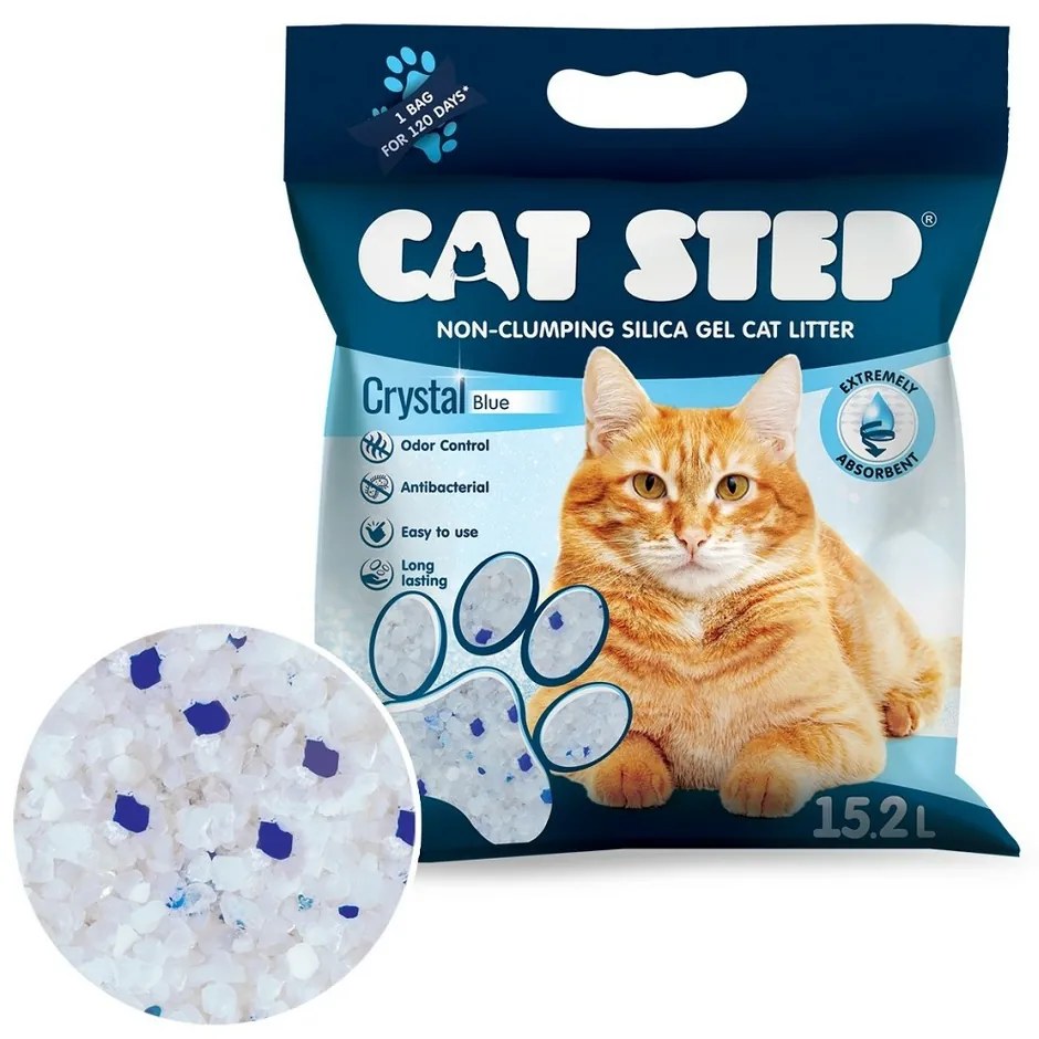 Gunoi pentru pisici cu gel de siliciu Cat StepCrystal Blue 6,68 kg, 15,2 l