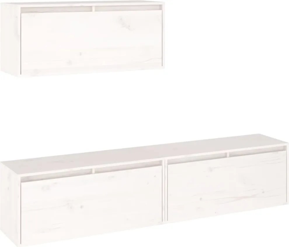 vidaXL Comode TV, alb, 3 buc., lemn masiv de pin