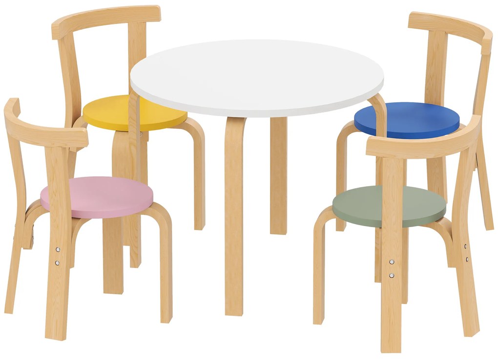 AIYAPLAY Set Masă și Scaune pentru Copii 3-8 Ani, 5 Piese cu Margini Rotunjite din Lemn Multicolor | Aosom Romania