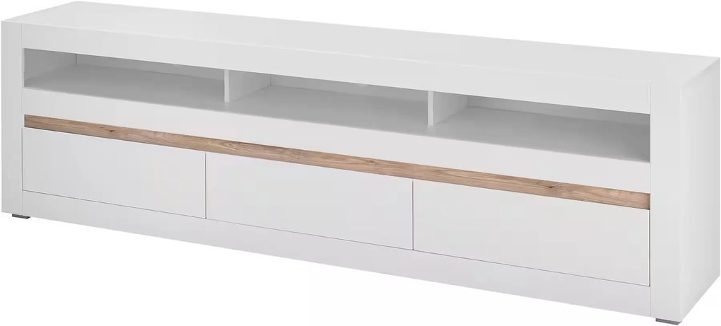 Comodă TV, în stil modern, culoare albă, fronturi MDF, 217 cm lungime