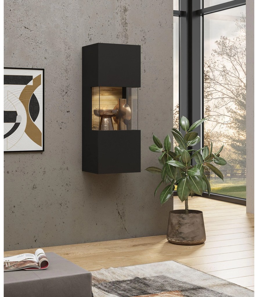 Vitrină de perete Avernic Typ 07 (onyx negru + Stejar wotan). 1042062
