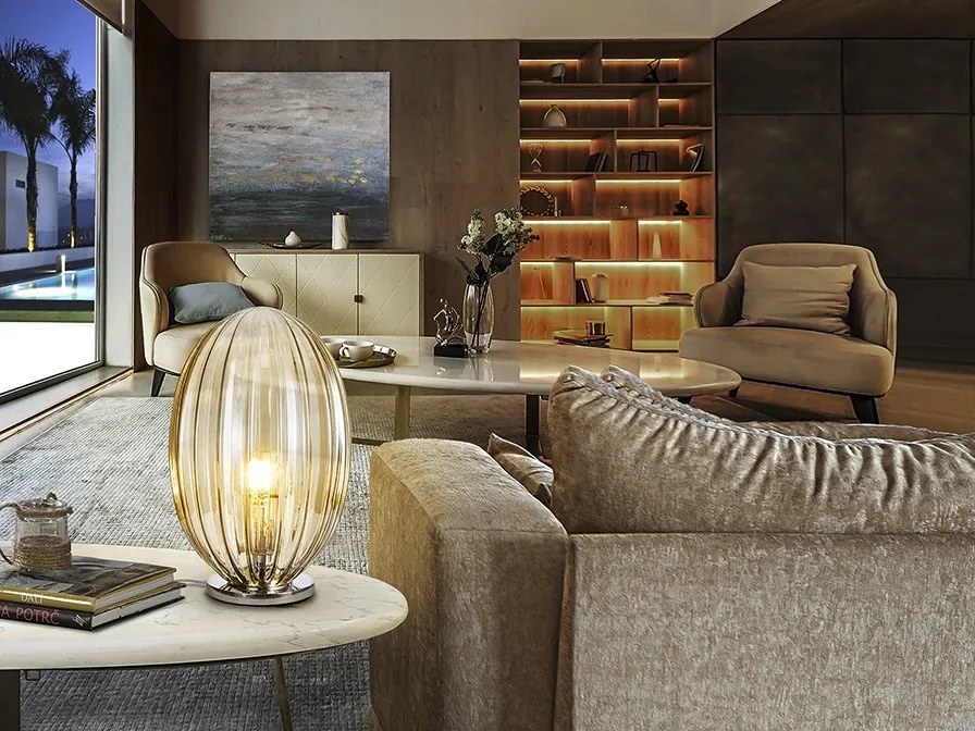 Veioza, lampa de masa design modern decorativ Ovila cognac