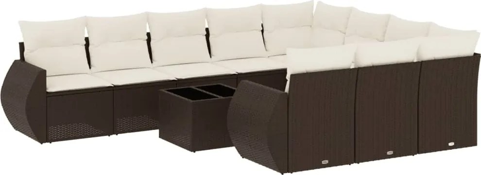 vidaXL Set canapele de grădină cu perne, 11 piese, maro, poliratan
