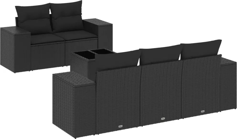 vidaXL Set mobilier de grădină cu perne, 6 piese, negru, poliratan
