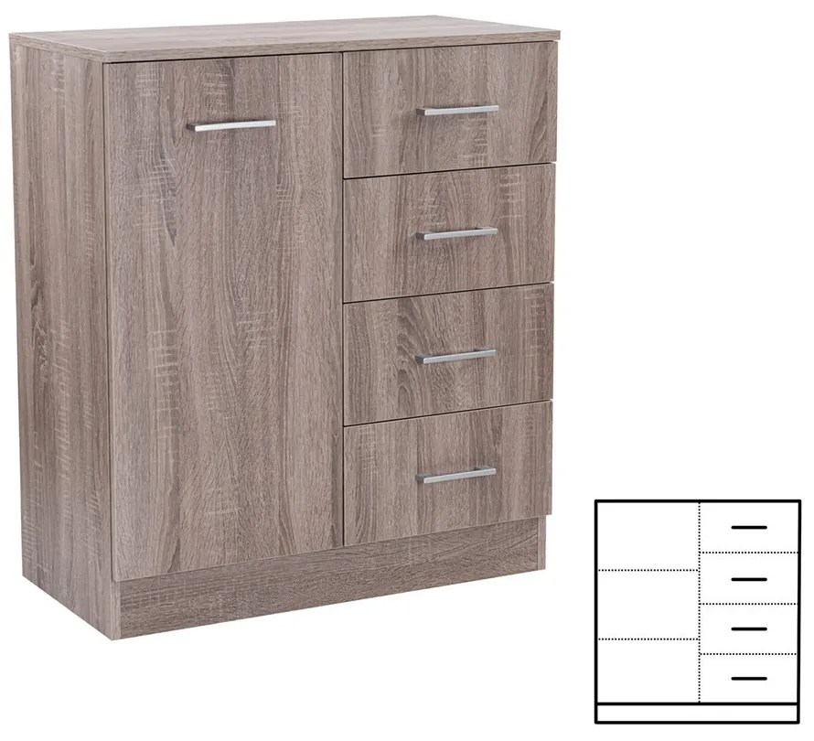 Comodă Miami cu 1 ușă și 4 sertare 80x92 cm stejar York-stejar York