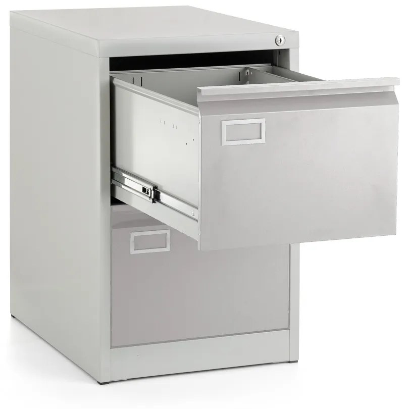 Dosar metalic A4 - 2 sertare, 45,5 x 62 x 71,5 cm, blocare cilindrica, gri deschis - ral 7035