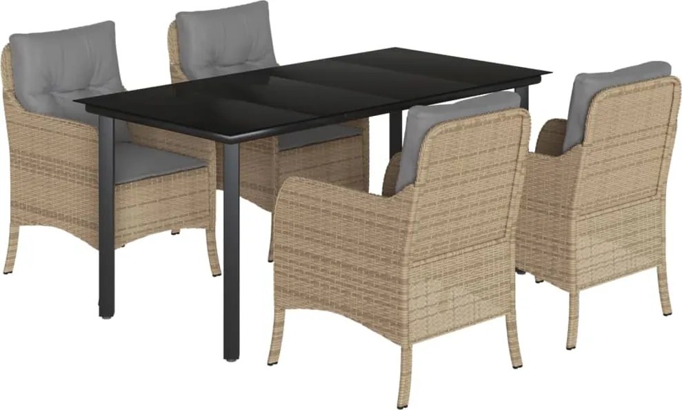 vidaXL Set mobilier de grădină cu perne, 5 piese, bej, poliratan